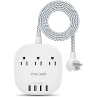 Desktop Power Strip With 3 Outlet 4 Usb Ports 4.5A, Flat Plug And 5 Ft Long Braided Extension Cords For Cruise Ship Travel Home Office, Etl Listed