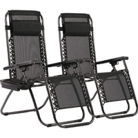Fdw Zero Gravity Lawn Lounge Chairs Set Of 2 With Pillow And Cup Holder - Adjustable Reclining Folding Outdoor Chairs For Deck, Beach, Yard