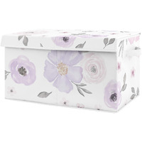 Sweet Jojo Designs Purple Watercolor Floral Girl Small Fabric Toy Bin Storage Box Chest For Baby Nursery Or Kids Room - Lavender, Pink And Grey Shabby Chic Rose Flower