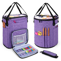 Teamoy Knitting Tote Bag, Yarn Storage Crochet Bag Organizer For Knitting Needles, Yarn, Unfinished Projects, Crochet Hooks, And Other Supplies, Purple