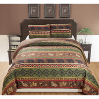 Rugs 4 Less Western Brown Quilt Set With Grizzly Bears And Pinecone Prints, Queen (3 Piece - Quilt And 2 Pillow Shams), 100% Polyester, Microfiber, Machine Washable