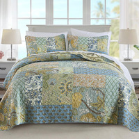 Newlake Bedspread Quilt Set With Real Stitched Embroidery, Bohemian Floral Pattern,King Size
