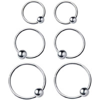 20G Sterling Silver Ball Bead Sleeper Small Hoop Earrings Tragus Cartilage Nose Rings Septum Piercing Huggie Hoops (3Pairs 8/10/12Mm)