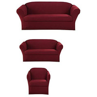 Sapphire Home 3-Piece Couch Cover Set, Sofa, Loveseat, And Arm Chair Slipcovers, Form Fit Stretch, Wrinkle Free, Furniture Protector, Sofa Covers For Living Room, Polyester Spandex (Burgundy)