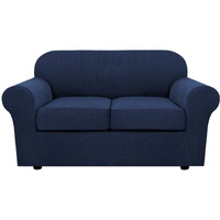 H.Versailtex 3 Piece Stretch Sofa Covers For 2 Cushion Loveseat Couch Covers For Living Room Sofa Slipcovers (Base Cover Plus 2 Seat Cushion Covers) Thicker Jacquard Fabric(Medium Sofa, Navy)