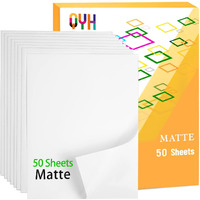 Qyh Premium Printable Vinyl Sticker Paper - 50 Matte White Waterproof Decal Paper Sheets For Inkjet Printer Standard Letter Size 8.5""X11""