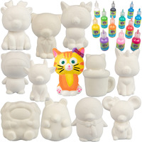 Scs Direct Diy Jumbo Animal Squishies 3.5"" -6"" (12Pc) & Fabric Paint (12 Bottles) Combo Pack- White Kawaii Slow Rising Squishy Toys For Drawing, Painting, Decorating - Scented Stress Relief Craft