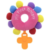 Baby Rosary ""My First Rosary"", Plush Rattle Bright Pink