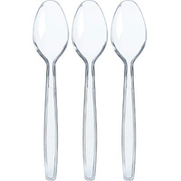 Prestee 300 Clear Plastic Spoons Bulk - Plastic Silverware Spoons - Plastic Spoon Heavy Duty Cutlery - Disposable Spoons Flatware Pack - Plastic Utensil Set - Spoon Plastic Disposable Silverware