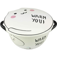 Vanenjoy Big Capacity 24Oz 3D Cute Cartoon Microwave Ceramic Soup Cat Bowl Instant Noodle Bowl Cereal Bowl For Salad Fruit Vegetable With Ceramic Kitty Cat Lid And Handles (White A)