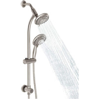 Egretshower Handheld Showerhead & Rain Shower Combo For Easy Reach, 27.5"" Drill-Free Stainless Steel Slide Bar, 5   Of 5-Setting Handheld Shower And Showerhead, With 5Ft Hose -Brush Nickel