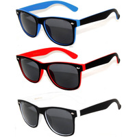 Owl Retro Vintage Two Tone Frame Sunglasses 3 Pairs - Red, Blue, White