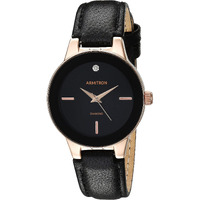 Armitron Women's 75/5410Bkrgbk Diamond-Accented Rose Gold-Tone And Black Leather Strap Watch