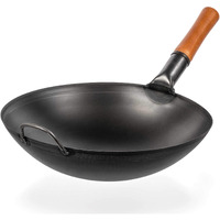Yosukata Carbon Steel Wok Pan - 14 In Woks And Stir Fry Pans - Chinese Wok With Round Bottom Wok - Traditional Chinese Japanese Woks - Black Steel Wok