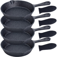 Bruntmor 6-Inch Black Pre-Seasoned Cast Iron Frying Pan Set Of 4, 6 Inch Oven Safe Cast Iron Skillet, Cast Iron Grill Pan Set, Nonstick Cookware And Bakeware For Casserole Dish