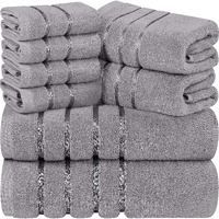 Utopia Towels 8-Piece Luxury Towel Set, 2 Bath Towels, 2 Hand Towels, And 4 Wash Cloths, 600 Gsm Ring Spun Cotton Highly Absorbent Viscose Stripe Towels Ideal For Everyday Use (Cool Grey)