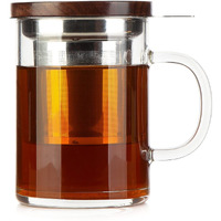 Comi Tea Cup With Infuser Walnut Lid&Handle, Glass Tea Cups With Wide Mouth Extra Large Capacity, Stainless Steel Tea Infuser Mug For Loose Leaf Tea Steeping(14Oz/400Ml)