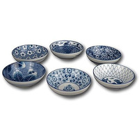 Porcelain Chinese Japanese Bowl Sets With Free 6 Porcelain Spoons, Set Of 6
