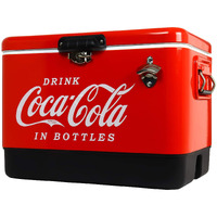 Coca-Cola Ice Chest Beverage Cooler With Bottle Opener, 51L (54 Qt), 85 Can Capacity Portable Cooler, Red And Black, For Camping, Beach, Rv, Bbqs, Tailgating, Fishing