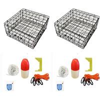 2-Pack Of Kufa Vinyl Coated Crab Trap & Accessory Kit Including 100' Rope, Caliper, Harness, Bait Bag & Red/White Float (6""X14"" Float, 1/4"" Non Lead Sinking Line)