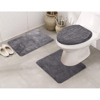 Elegant Home 3 Piece Bathroom Rug Set Bath Rug, Contour Mat, & Lid Cover Non-Slip With Rubber Backing Solid Color # Angela (Charcoal)