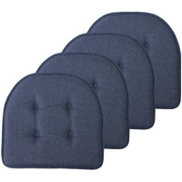 Sweet Home Collection Chair Cushion Memory Foam Pads Tufted Slip Non Skid Rubber Back U-Shaped 17"" X 16"" Seat Cover, Denim Blue 4 Count