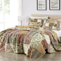 Chezmoi Collection Delaney 3-Piece Floral Patchwork Pre-Washed 100% Cotton Quilt Set, King