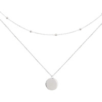 Layered Disc Pendant Choker Necklace For Women 925 Sterling Silver-Tone,Gold-Tone Dainty Full Moon Circle Coin Collar Two-Double Chain Fashion Y Jewelry Best Box Birthday Wedding (Silvery)