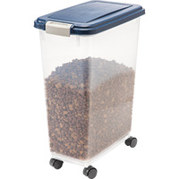 Iris Usa Airtight Dog Food Storage Container, Up To 38 Lbs, Attachable Wheels, For Dog Cat Bird And Other Pet Food Storage Bin, Keep Fresh, Translucent Body, Easy Mobility, Navy