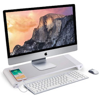 Pg Desktop Monitor Stand With 4 Usb Charging Ports - Convenient Keyboard Organiser And Monitor Raising Stand For Laptops, Tvs, Printers, Fax Machines And Computers - Convenient Desktop Organiser