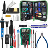 Soldering Iron, Soldering Kit, 19-In-1 60W Soldering Iron Kit Electronics Adjustable Temperature Welding Iron With On/Off Switch, Digital Multimeter, 5 Tips, Desoldering Pump, Screwdriver, Tweezers