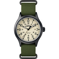 Timex Men's Expedition Scout 40Mm Watch - Black Case Cream Dial With Green Fabric Strap