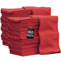 Nabob Wipers Auto Mechanic Shop Towels 100 Pack Bulk Rags 100% Cotton Commercial Grade Shop Rags Size 14""X14"" (100 Pack, Red)