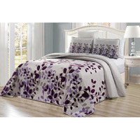 3-Piece Fine Printed Oversize (115"" X 95"") Fresca Quilt Set Reversible Bedspread Coverlet King Size Bed Cover (Purple, Grey, Vine)