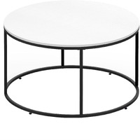 Homcom Round Coffee Table, 32 In Modern Center Table With Black Metal Frame, Coffee Tables For Living Room, White