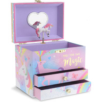 Jewelkeeper Jewelry Box For Girls With 2 Drawers, Cotton Candy Unicorn Musical Jewelry Boxes, Beautiful Dreamer Tune And Spinning Unicorn Doll