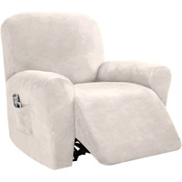 Princedeco Recliner Chair Cover Velvet Stretch Recliner Couch Covers 4-Pieces Style Recliner Chair Covers Recliner Cover For Reclining Chair Slipcovers Feature Non Slip Form Fitted Thick Soft, Ivory