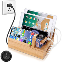 Othoking Charging Station Organizer,Fast Charging Station For Multiple Device 5-Port Usb Bamboo Wood Charging Dock,Universal Apple Watch Phone Pad And Android Like Samsung Cell Phones & Tablets