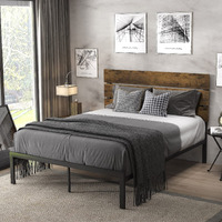 Allewie Queen Size Platform Bed Frame With Wooden Headboard And Metal Slats/Rustic Country Style Mattress Foundation/Box Spring Optional/Strong Metal Slats Support/Easy Assembly, Dark Brown