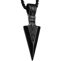 Pauro Men's Stainless Steel Jewelry Spearhead Indian Arrowhead Pendant Spear Point Arrow Necklace Black With Chain