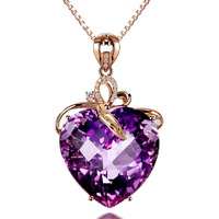 Ailuor Elegant Heart Shaped Amethyst Pendant Necklace, Luxury Fashion18K Rose Gold Love Heart Natural Purple Crystal Jewelry - Great Birthday Anniversary Mothers Day Wedding Gift (Rose Gold)