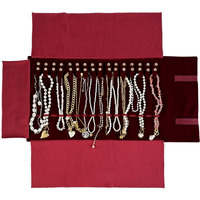 Unionplus Velvet Travel Jewelry Roll Bag Organizer For Necklace, Elastic Band And Anti-Winding, Burgundy