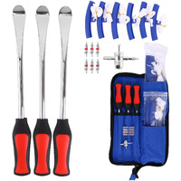 Asooll 11.5"" Tire Spoon Dirt Bike Tire Changing Spoons Tool Lever Steel Spoons Kit For Motorcycle Atv Lawn Mower | With 1 Portable Bag + 3 Tire Spoons+ 6 Rim Protectors + 6 Valve Cores + 1 Valve