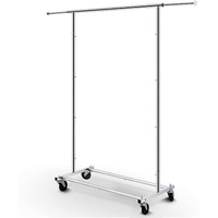 Simple Trending Standard Rod Clothing Garment Rack, Rolling Clothes Organizer On Wheels For Hanging Clothes, Chrome