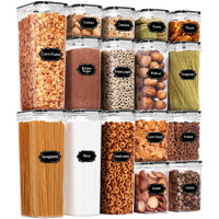 Praki Airtight Food Storage Containers Set, 16 Pcs Bpa Free Plastic Dry Food Canisters For Kitchen Pantry Organization And Storage Ideal For Cereal, Flour & Sugar - Labels, Marker(Black)