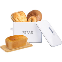 Meraki Home Bread Box With Two Lids | Metal Lid And Bamboo Cutting Board Lid | Cotton Bread Bag | Farmhouse Bread Storage For Kitchen Countertop | Perfect For Homemade Bread