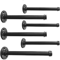 Industrial Black Iron Pipe Shelf Brackets 10 Inch Clothing Rack Set Of 6,Heavy Duty Industrial Pipe Decor Floating Shelf Brackets,Garment Rack, Coated Finish.Hardware Included