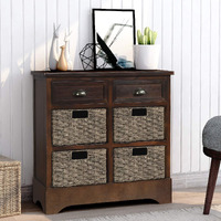 P Purlove Storage Chest Retro Style Storage Cabinet Storage Unit With 2 Wood Drawers And 4 Wicker Baskets For Home Kitchen Entryway Living Room (Espresso)