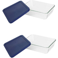 Pyrex Simply Store 6-Cup Rectangular Glass Food Storage Dish,Blue (2 Pack) Made In The Usa