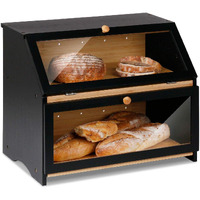 Homekoko Double Layer Large Bread Box For Kitchen Counter, Wooden Large Capacity Bread Storage Bin (Black)
